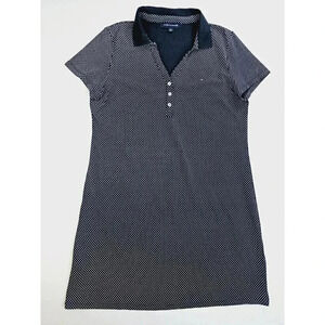 Tommy Hilfiger Size Large Women's Black White Polka Dot V Neck S/S Shirt Dress